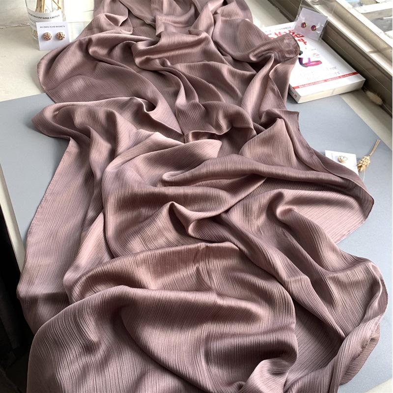 2023 Natural Wrinkled Solid Color Long Crepe Silk Scarf WJA14
