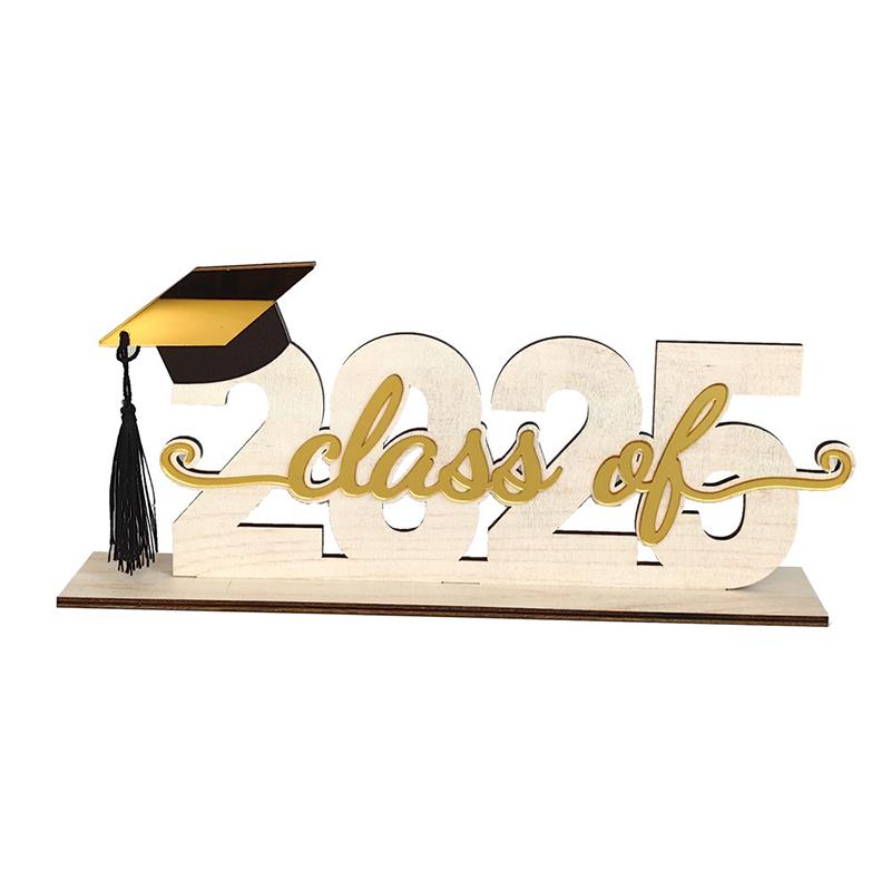 

Черно-золотые украшения для выпускного Выпуск 2025 Поздравляем выпускника Деревянные настольные центральные элементы, Украшения для выпускного стола бежевый