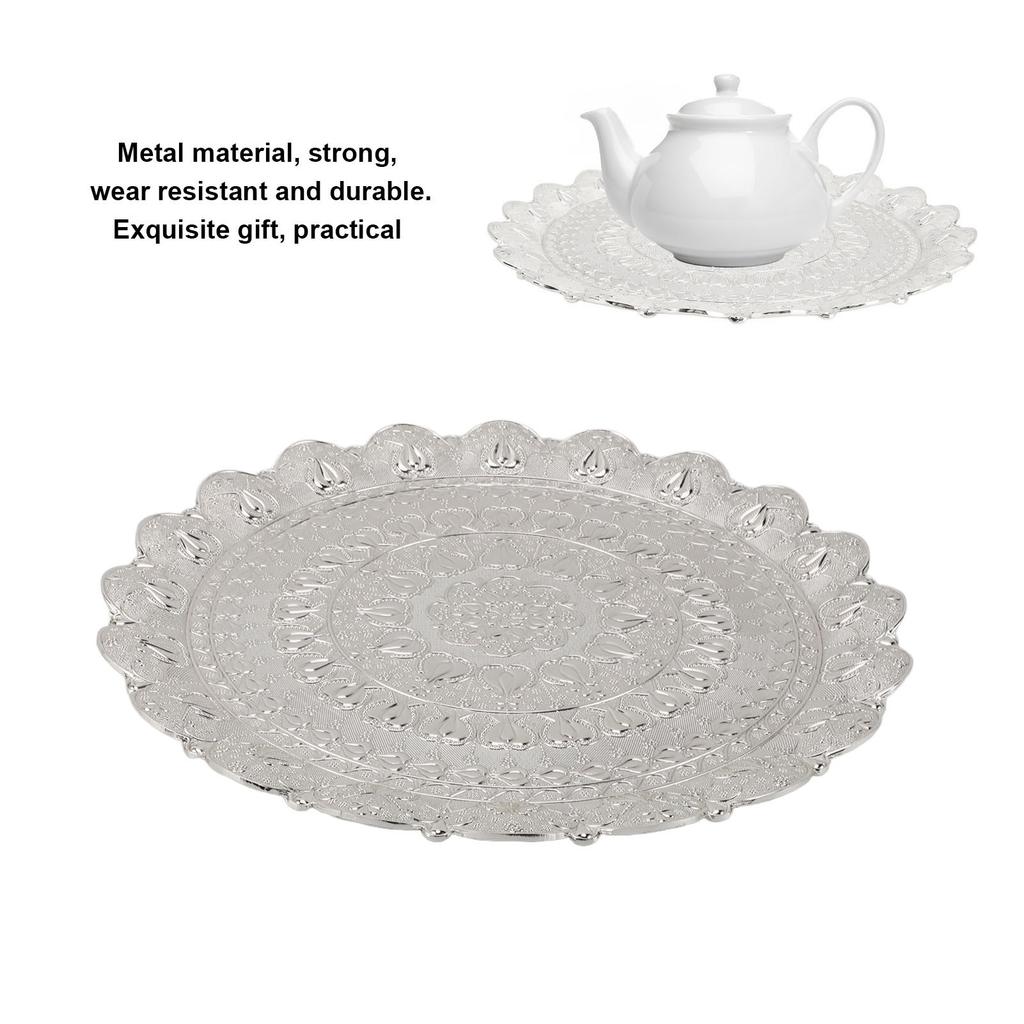 Turkish Tea Coffee Serving Tray Vintage   Embossed Pattern Round Coffee Plate for Bar Outdoor   Dessert