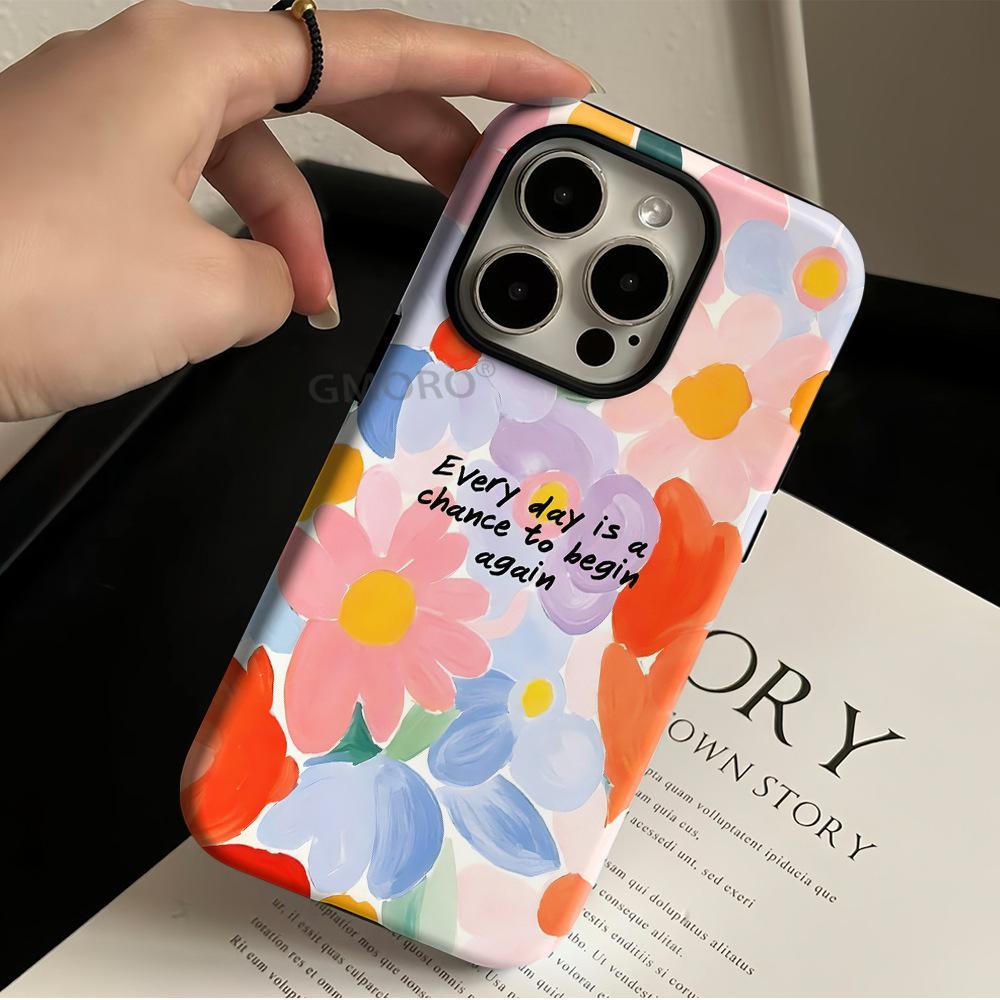 Foreign Trade for Summer Fresh Flowers Magnetic Mobile Phone Case Apple 13/14promax Anti-drop Protective Case