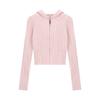 Womens Soft Cable Knit Hooded Zip-Up Cardigan Short Cropped Sweater Korean Style Casual Winter