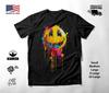 T-shirt Grafica al Neon Faccina Sorridente Nera Unisex S-2XL