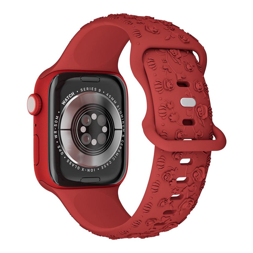 Embossed Rose Flower Silicone Strap for Apple Watch 9 Ultra