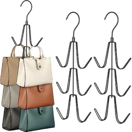 TOPIA HANGER Purse Hanger Organizer for Closet, 2-Pack Handbag Organizer Hanger, 360°Swivel Metal Purse Hooks, Bag Rack, Belt Organizer, Tie Rack,