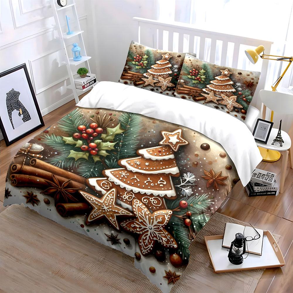 Christmas Gingerbread Cookie Set Bedding Duvet Cover Set Duvet Cover Pillowcases (1*Duvet Cover 2*Pillowcases, Without Duvet Insert)
