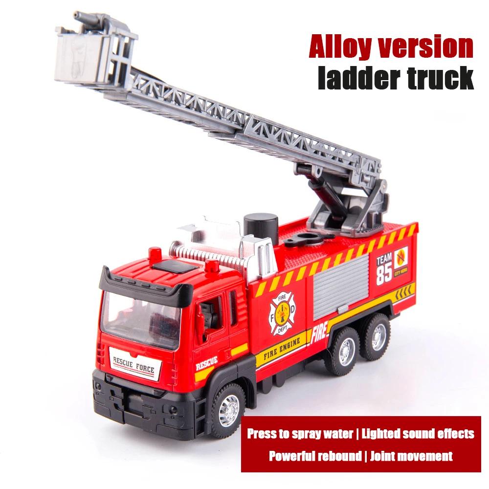 New 1:50 Alloy Fire Truck Die-casting Simulation Water Spraying Car Toy with Lights and Music, Water Spraying Rescue Car Toy