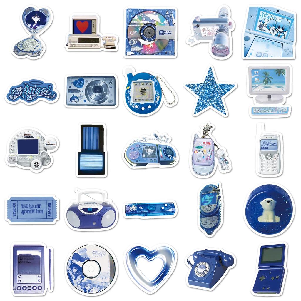 50 Retro Y2K Graffiti Blue Stickers for Journals & DIY Phone Cases