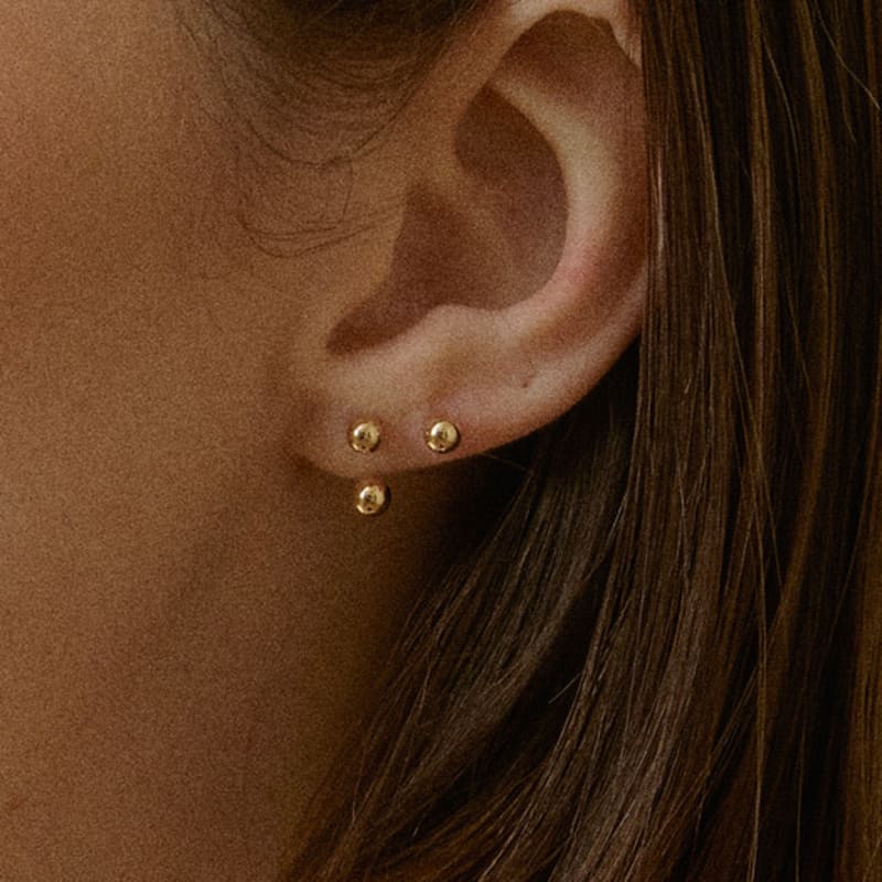 MCCOII 14k U-förmiger Zwei-Kugel-Ohrring(1EA/2Größe)