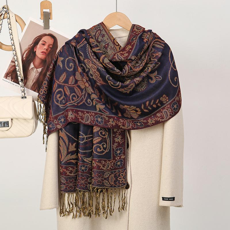 Luxury Brand Autumn Cashmere Pashmina Shawl for Women Wrap Femme Thick Stoles Scarves Cashmere Feeling Pashmina Shawls Scarf
