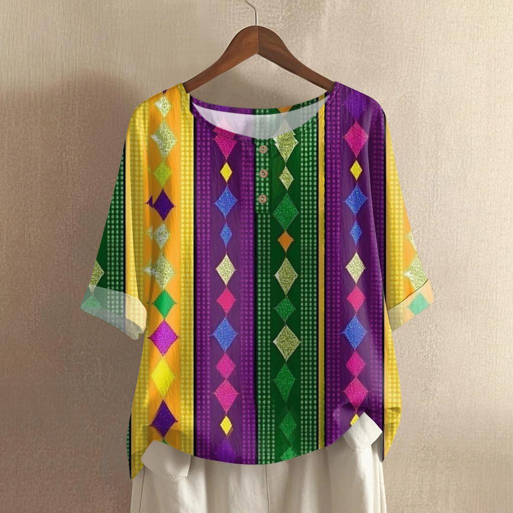 Women's Fashionable And Casual Shirt Half-sleeve Round Neck Cotton And Linen Blouse Top