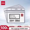 Deli 100-Pack Horizontal Waterproof Transparent ID Card Holder Set