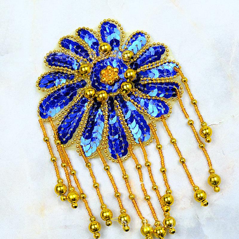 1 шт. Пайетки Бахрома Наплечные Погоны Пайетки Цветок Бисерная Подушечка для Сценической Одежды DIY Декоративные Аксессуары синий