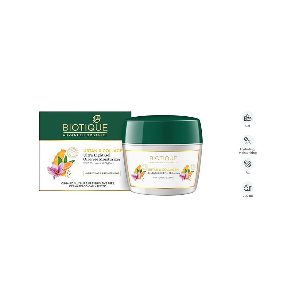 Biotique Ubtan Collagen Gel Moisturizer For Hydrating Brightening Glowing Skin Oil Free Lightweight 200ml