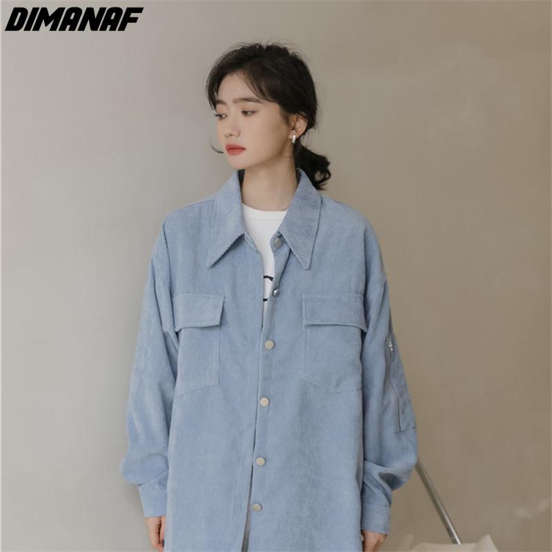 Dimanaf Plus Größe Frauen Bluse Jacke Casual Cord Hemd Oversize