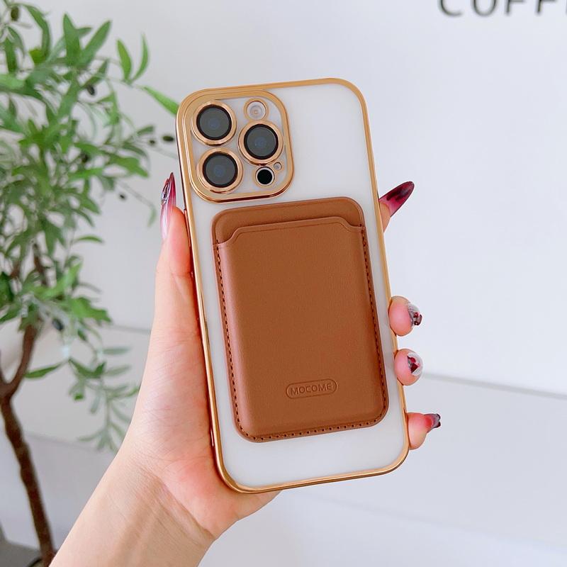 With Leather Card Slot Clear Magnetic Case For iPhone 16E 16 Pro Max 15 14 13 12 11 Lens Film Protection TPU Soft Shockproof for Magsafe Phone Cover