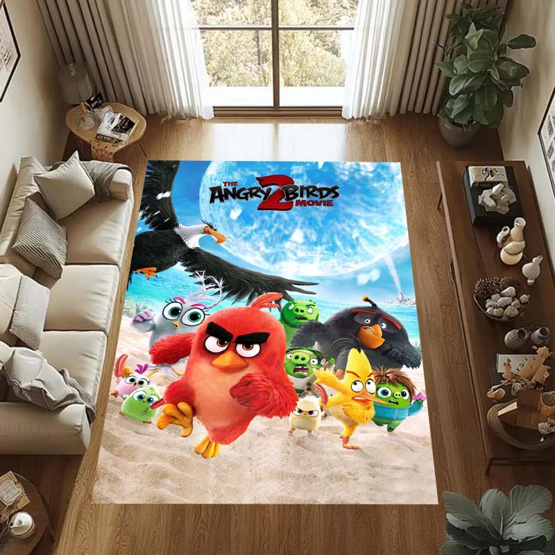 Various Styles of Angry Birds 2 Themed Printed Rugs for Soft Bedroom Floors, and Non-slip Welcome Mats for Home Laundry Rooms.