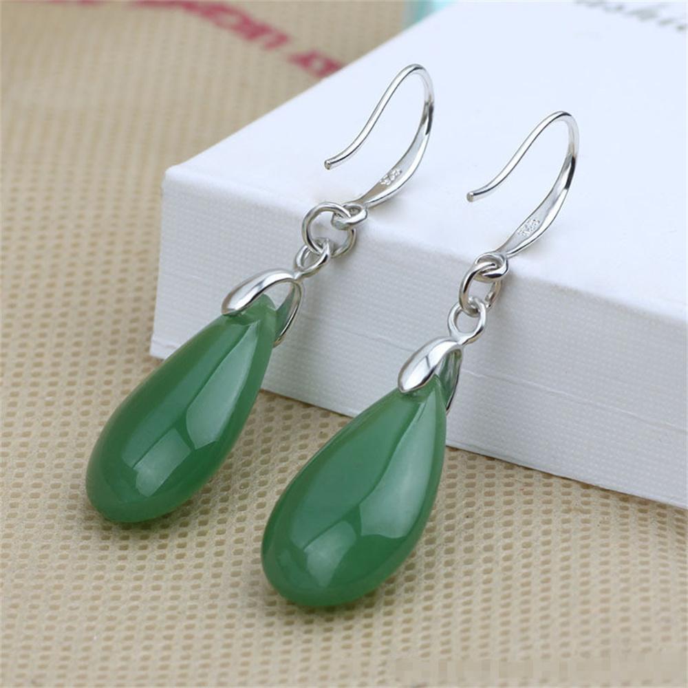 Orecchini a lobo Goccia d'Acqua in Giada Bianca e Verde Naturale per Donna Orecchini Pendenti Trendy in Pietra di Giada Gioielli Vintage per Feste Sposa Regalo