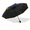 Golden Sun & Stars Circular Wall Art DecorUmbrella, Portable 3-Fold Compact Umbrella for Men & Women Gift