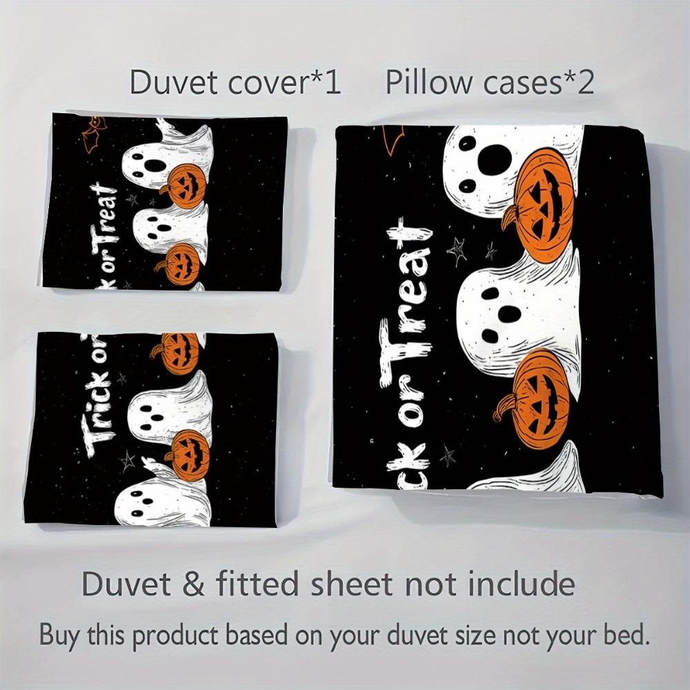 3pcs Bedding Set Black Ghost Pumpkin Print Cozy Soft Duvet Cover King Queen Twin Size Birthday Gift Halloween Gift Bedroom Decor