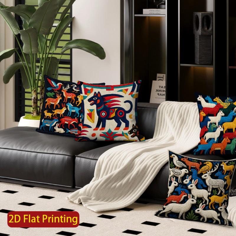 2D Boho Folk Animal Print Throw Pillow Covers Pattern Cushion Cover Suitable For Sofa Bedroom Car Pillow Cover