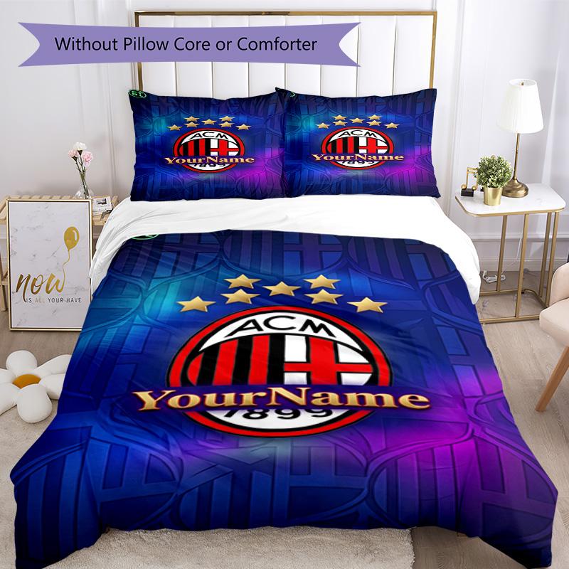 Ac Milan Personalizza il tuo nome Set Biancheria da Letto Copripiumino Traspirante con Federe Decorazione per la Casa Regalo di Compleanno