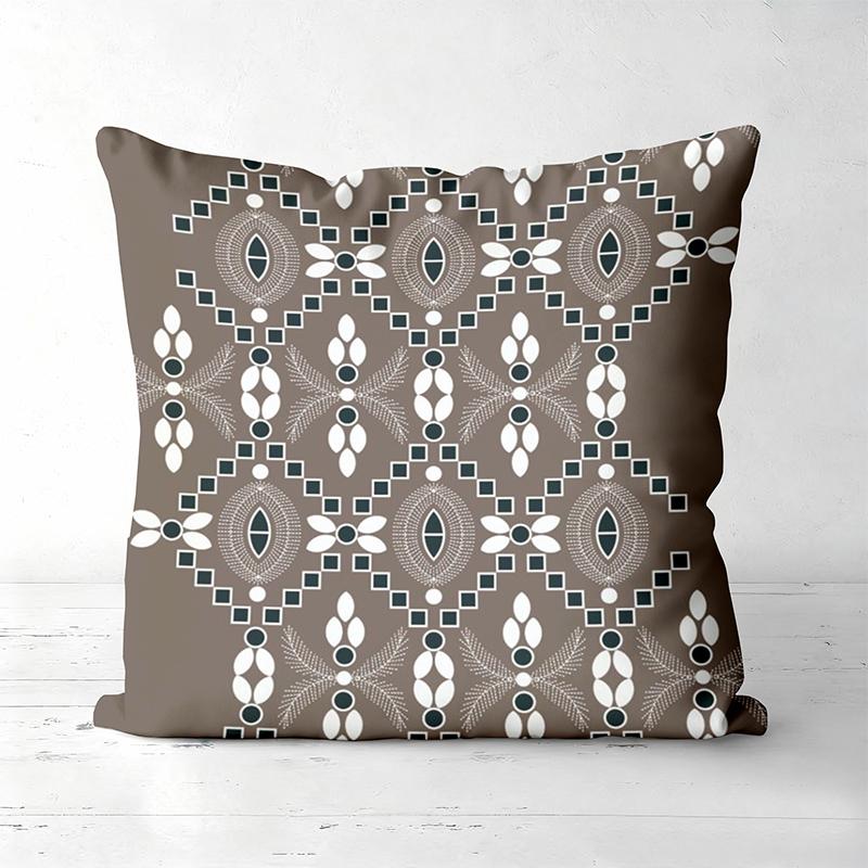Brown Throw Pillow with Intricate Geometric Patterns Polyester Pillowcase, Sofa Decorative Cushion Cov Headboard Pillow