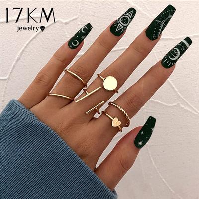 Trendy Gold Geometric Round Heart Rings Set for Women Girls Punk Simple Cross Finger Rings Trend Jewelry Party