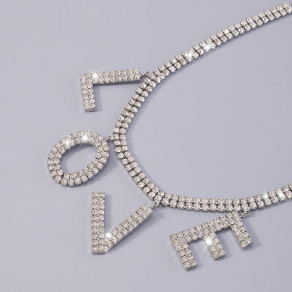 Women Exaggerated Jewelry Love Full Rhinestone Light Luxury Temperament Choker Personality Trendy Fashion Necklace For Women