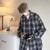 Unisex Retro Japanese Plaid Long-Sleeve Shirt - Trendy Hong Kong Lazy Style