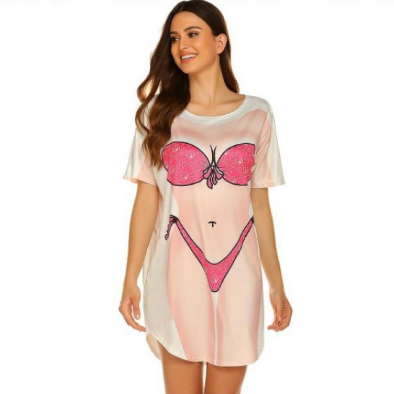 T-shirt Grafica con Fantasia Bikini per Donna Estate Spiaggia Casual Vestibilità Larga Top