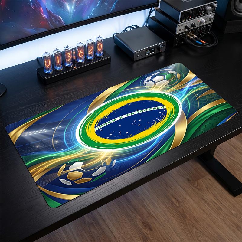 Brazil Football Crest Mouse Pad, Extended Non Slip Rubber Desk Mat for Gaming Office Laptop Fan Gift