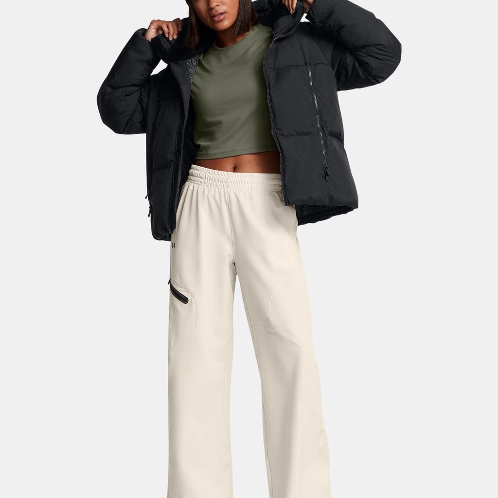 Under Armour Solid Color Hooded Zipper Long Sleeve Down Jacket Women outerwear Black 1384645-001