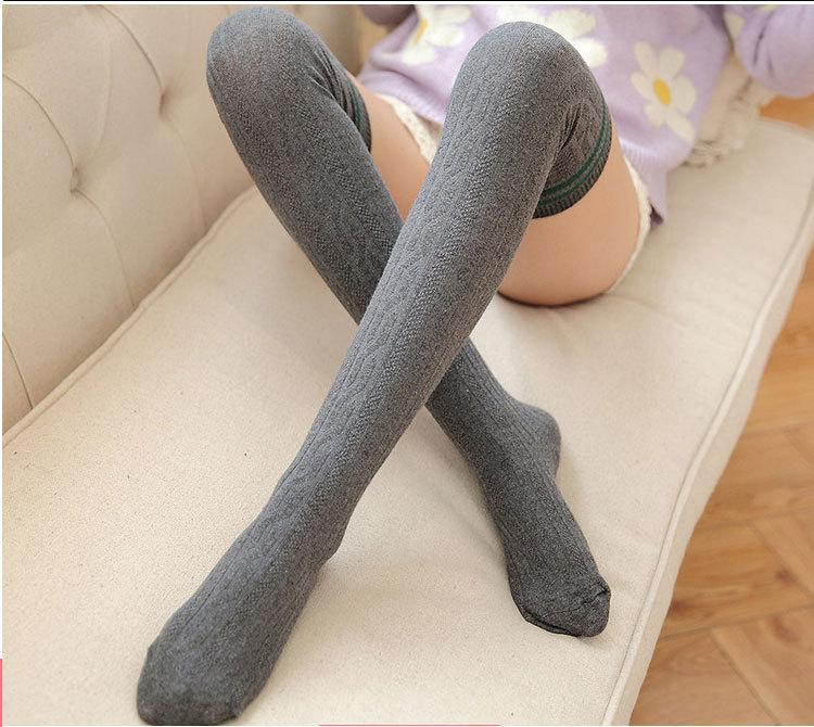 College Style Stockings, Women'S Two-Bar Twist Stacking Socks, Japanese And Korean Striped Stockings Over The Knee Socks
