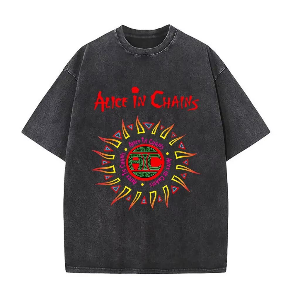 Huiteng12 Beperkte Gewassen Vintage Rockband Alice in Chains T-shirts Mannen Vrouwen Retro Gotische Punk T-shirts Casual Oversized T-shirts voor Mannen L