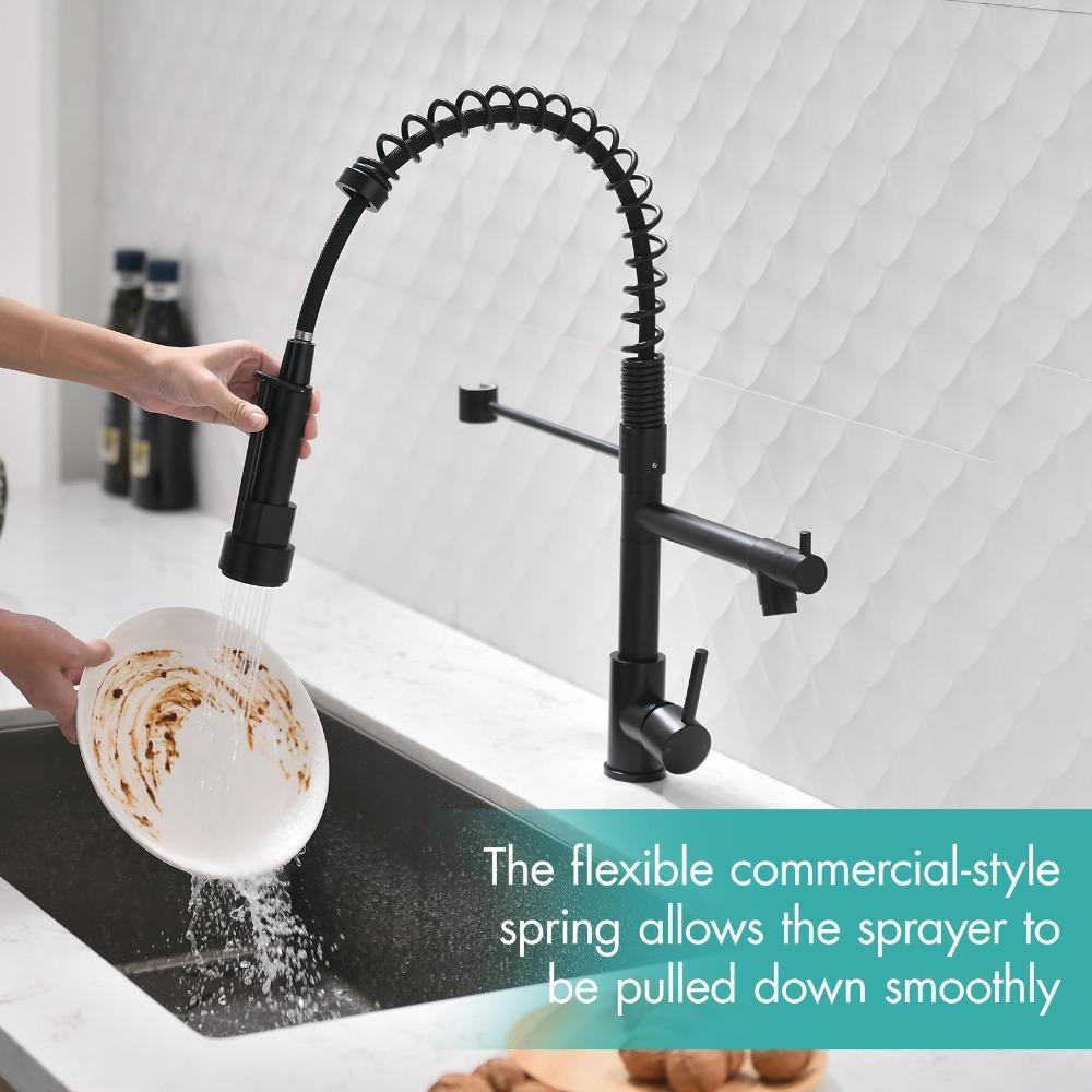 Double Output Kitchen Spring Faucet High Pressure Stainless Sink Faucet Vertical/wall Mounted 360° Rotating Hot/Cold Faucets