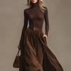 Retro Corduroy Women's Clothing High-waist Skirt Large Swing Umbrella + Solid Color Bottomed Shirt Top