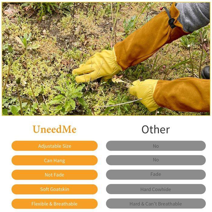 Gants de jardinage longs en cuir résistants aux épines et coupures - Femme, taille M