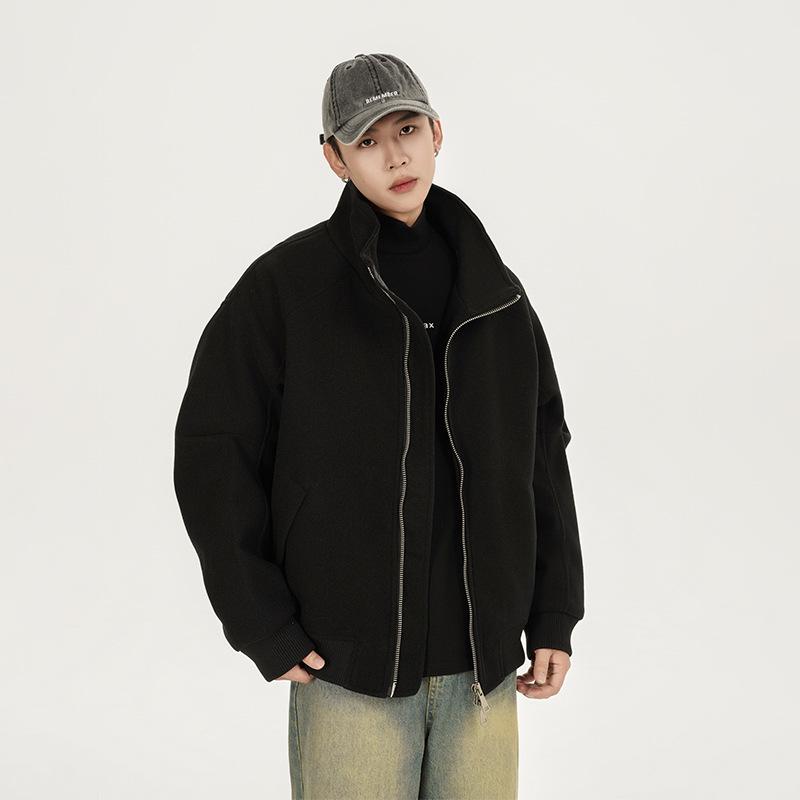 

Унисекс Лоскутный свитер с воротником-стойкой на молнии - повседневная куртка в американском стиле на осень XL чёрный