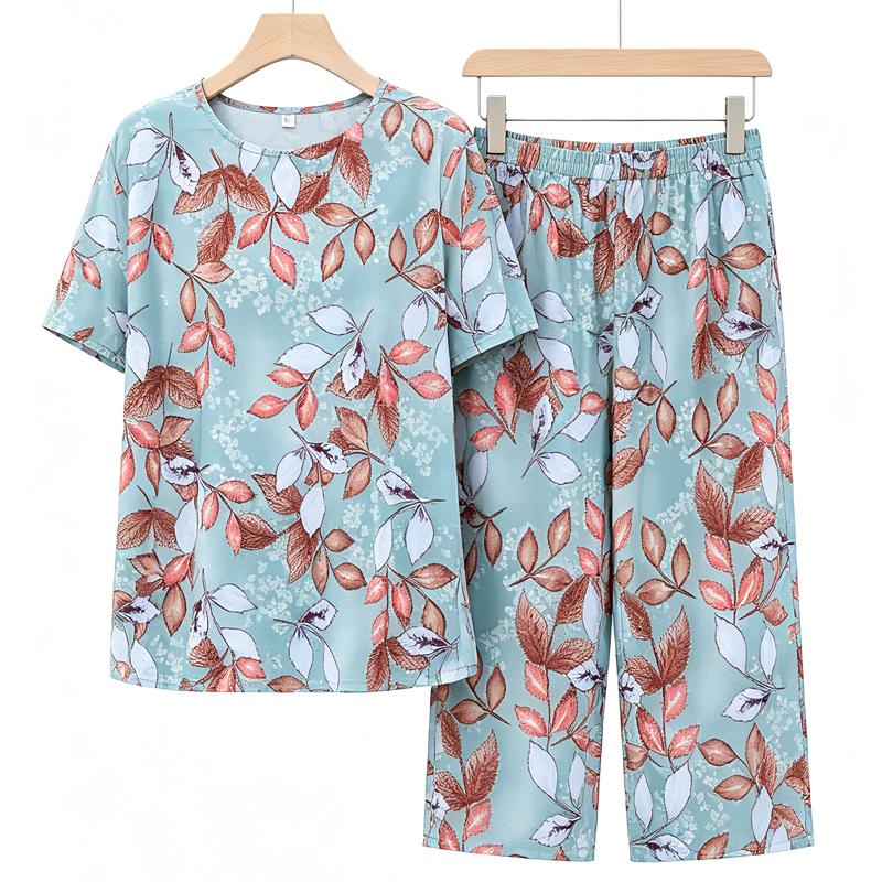 Plus Size Women's Summer 2-Piece Set, Short Sleeve Top & Cropped Pants (3XL-7XL)