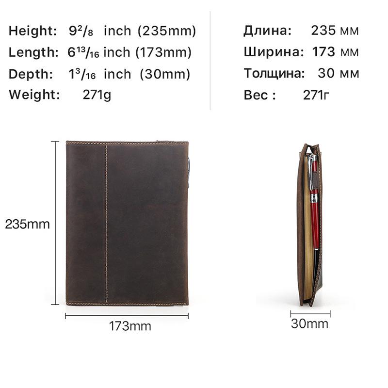 Handmade A5 Crazy Horse Leather Notebook with 6-Ring Binder & Replaceable Pages