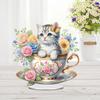 Acrylic Special Shape Floral Cat Cup Diamond Painting Tabletop Ornaments Kit Elf Girl Swan DIY Craft Crystal Painting Home Decor