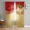 Christmas Bells Letters Bow Ribbon Tulle Sheer Window Curtains for Living Room Bedroom Christmas Decor Voile Curtains Drapes
