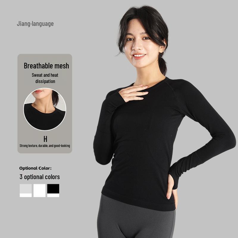

Women s Quick-Dry Long-Sleeve Seamless Yoga & Running Top Extra Large чёрный