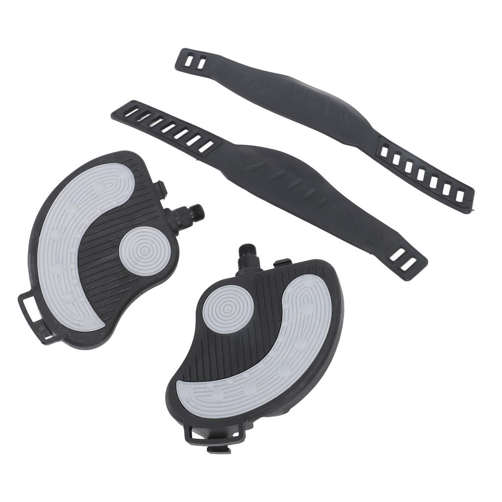 2PCS Exercise Bike Pedals with Straps PP PVC Stainless Steel Universal Adjustable Exercise Bike Pedals Clips for Home Gym Cycling
