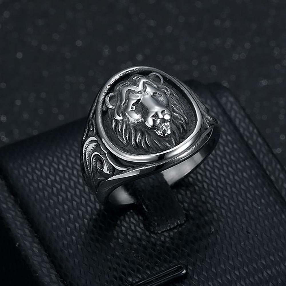 Vintage 316L Stainless Steel Animal Lion Pattern Rings for Men Women Punk Fashion Lion Head Ring Party Jewelry Gift Accessories