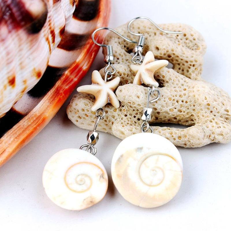 Starfish Conch Dangle Earrings Fashionable Women's Jewelry Handmade Accessories Beach Vacation Ear Rings Decoration