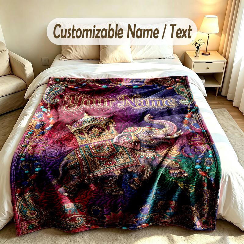 Elefanten-Thema Weiche Decke Personalisierter Benutzerdefinierter Name Textdruck Warme Decke Zuhause Sofa Schlafzimmer Dekoration