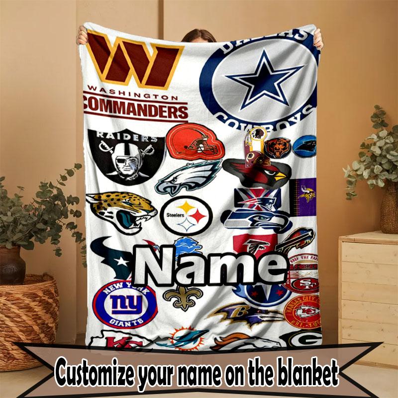 Custom Name Personalized NFL Print Blanket, Home Decor, Bedroom, Sofa, Camping, Couch, Gifts for Birthday Christmas
