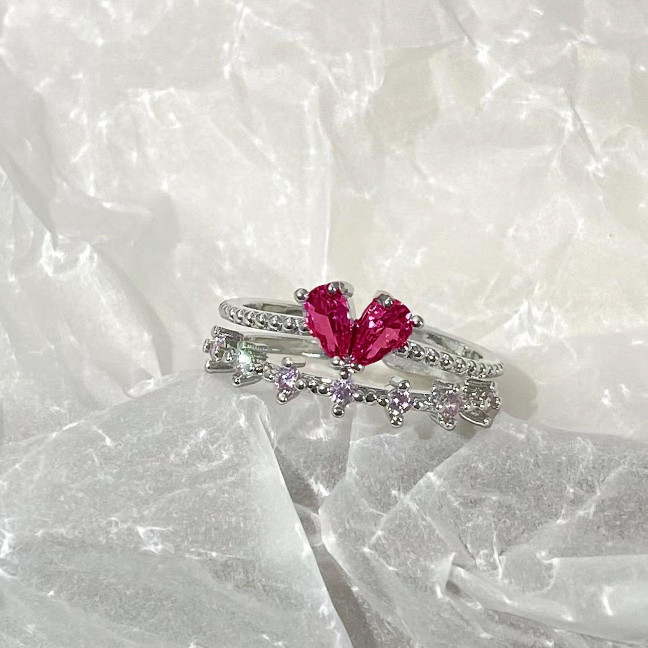

Sweet Elegant Romantic Pink Crystal Heart Ring Trend Pink Love Heart Open Ring Aesthetic Rings Fine Zircon Gift медный