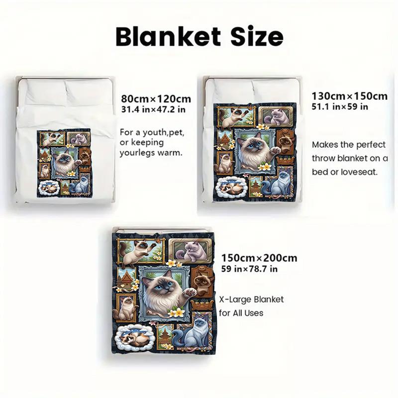 Cat Portraits 2D Flat Pattern Flannel Blanket, High quality All Seasons, Home Decor, Warmth and Comfort, Perfect for Christmas Gifts.